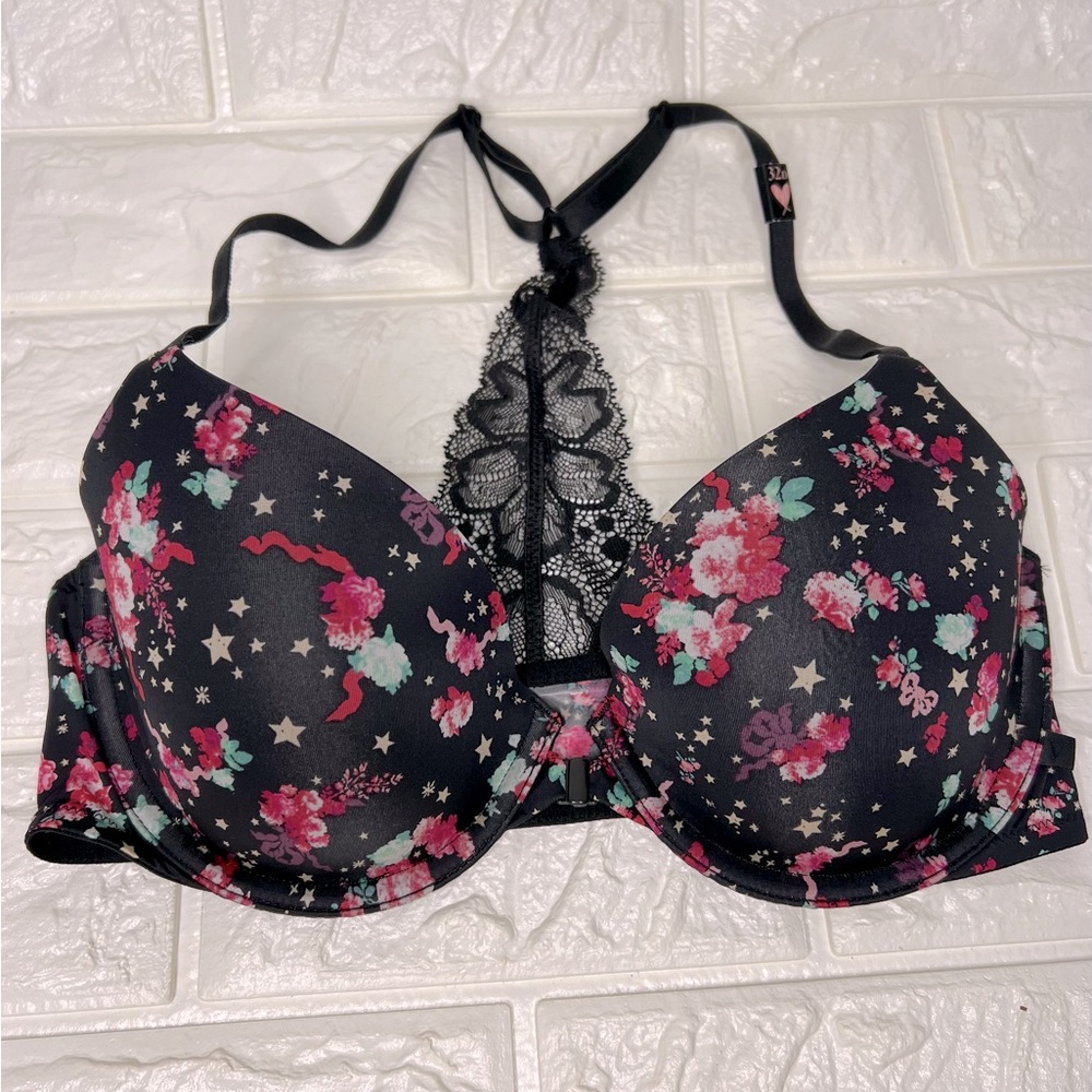 NWT VS Sexy T Demi Cup Lace Back Bra Sz 32D Racerback Victoria’s Secret Floral